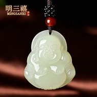玉觀音玉佛男女情侶白玉觀音項鏈 笑佛玉石仿和田玉吊墜