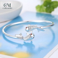 Double Carp Lucky Bracelet S925 Silver Bangle Open Cuff Adjustable Bangle Bracelets for Women Girls