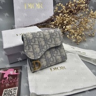 全新 Dior Saddle Lotus 銀包 短夾 灰色 Christian Dior 馬鞍袋 緹花 法國巴黎公司貨