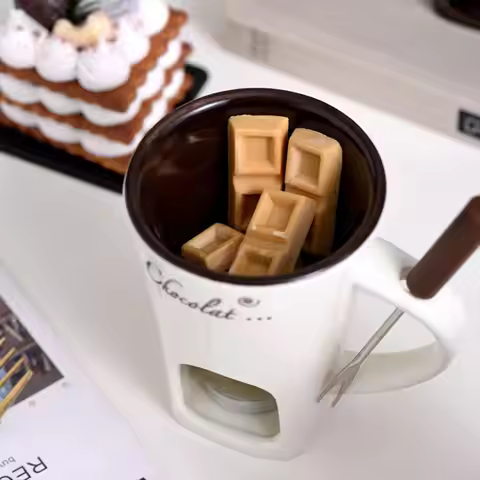 MALL Fondue Mug Set Chocolate Cheese Milk Cream Making Set Single Butter Melter Baking Cup Candlesti