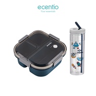 ecentio lunch box set tas bekal makan anti tumpah 3 sekat dan botol minum