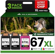 67XL Ink Cartridge Black Tri-Color Replacement for HP Ink 67 67XL for DeskJet 2755e 2700 2855e 2800