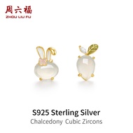ZHOU LIU FU 周六福 S925 Sterling Silve Chalcedony Cute Rabbit Earrings for Women J0914540