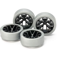 TAMIYA 95412 HARD LOW PROFILE TIRE (SILVER) AND CARBON WHEEL SET (Y SPOKE)