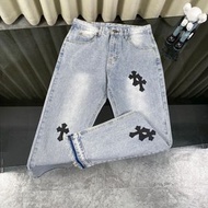 Chrome hearts 黑色貼皮牛仔褲