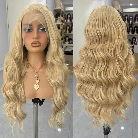 #26/613 Mix Blonde Wig Synthetic Lace Wig Long Deep Wave Wig 13X4 Lace Front Wigs For Women Ready To