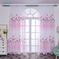 SEA_1 Sheet Window Gauze Rod Pocket Design Pastoral Translucent Beautiful Printing Sheer Curtain Home Decoration