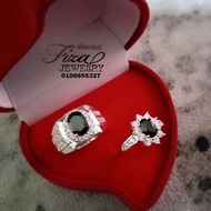 cincin couple permata hitam silver 925, cincin pasangan perak 925, silver 925 couple ring black ston