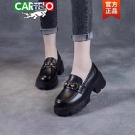 A-6💚Cartelo Crocodile（CARTELO）Genuine Leather Platform Loafers Women2023Spring and Autumn Soft Bottom Leather Shoes Incr