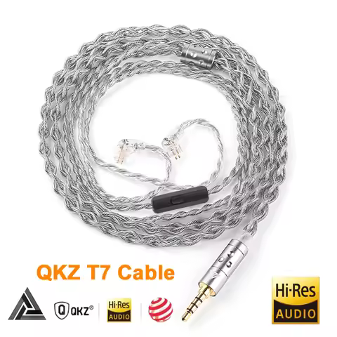 QKZ T7 3.5mm Plug iem Cable 4-Strand 2Pin 0.75mm Upgrade HiFi Earphone Cable Replacement Wire For KZ