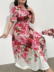 SHEIN Modely Vestido largo estampado elegante de verano para mujeres de talla grande y con estilo