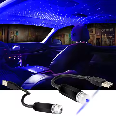 Romantic Car Mini Night Light USB Powered Star Projector Lamp 12V 0.3A Car Ambient Night Lamp 360 De