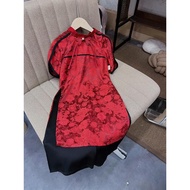 2-Color Silk Floral Ao Dai Set with Lotus Sleeves and Baby Pants for Girls - 87V