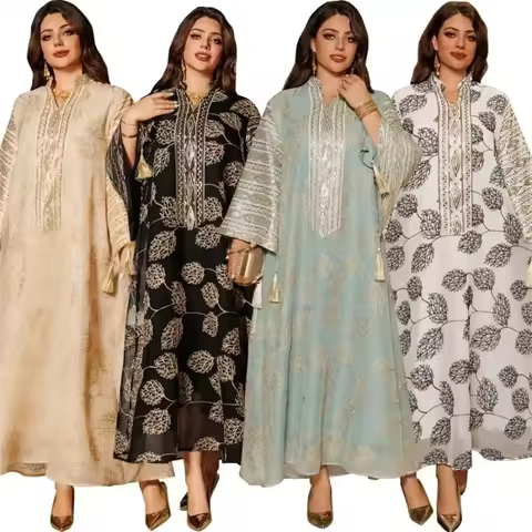 Ramadan Dubai Embroidery Sequins Maxi Dress Dubai Casual Loose Abaya Muslim Woman Costume Dresses Fo