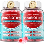 Probiotic + Prebiotic Gummies for Adults & Kids 4+, Sugar Free Chewable Probiotic 50Billion CFUs w/F