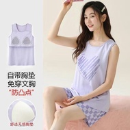 [With Chest Pads] Vest Pajamas Girls Chest Pad Pajamas with Chest Pad Pajamas Korean Loungewear Slee