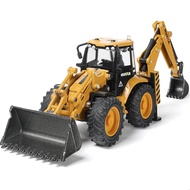 Backhoe Toys, 1/50 scale die-cast metal construction vehicle model—excavator, front loader, bulldoze