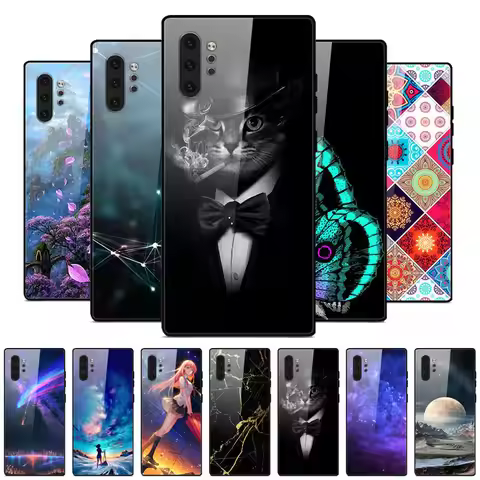 Phone Case For Samsung Galaxy Note 10 Plus Coque Tempered Glass Hard Back Cover For Samsung Note 10 