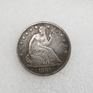 Antique Crafts American 1866-S Version Half-Dollar Brass Silver-Plated Distressed Silver Dollar Silv