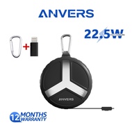 Anvers Outdoor Power Bank 10000mAh Portable Charger 22.5W Fast Charging Retractable Cable Camping & 
