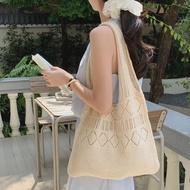 Vintage Idle Style Hollow Design Knit Yarn Crossbody Bag Simple Artistic Versatile Woven Bag Handhel