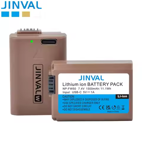 JINVAL NP-FW50 Battery 1500mAh NP FW50 USB-C Input Rechargeable Batteries For Sony A6400 A6300 A6500