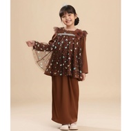 Baju Kurung Rich Brown Baju Raya Budak Perempuan 2026 Modern Lace Girl