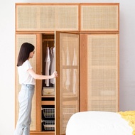 M-8/ Four Seasons Wardrobe Solid Wood Cherrywood Flat Open Rattan Home Nordic and Japanese Style Modern Adult Double Doo