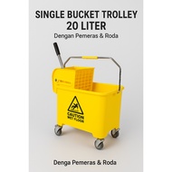 Single Bucket Mop 20 Liter – Yellow Mop Bucket with Wringer Side Press