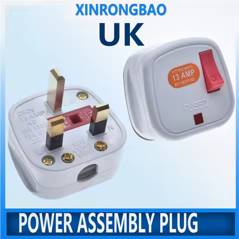 UK 13A Electrical Power Wiring Male Fused Plug Socket Independent Switch Detachable Extension Cord C