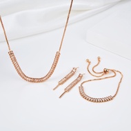HYL JEWELRY 4pcs kalung Titaniun dan anting berlian wanita hadiah kelas atas untuk teman 18K Set Per
