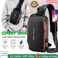【SG Seller】Men Chest Bag Crossbody Bag Anti-theft Waterproof USB Charging Shoulder Bag Fashion Trave