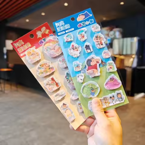 1/6pcs Anime Crayon Shin-Chan 3d Shake Oil Quicksand Sticker Cute Crystal Diy Phone Case Student Acc