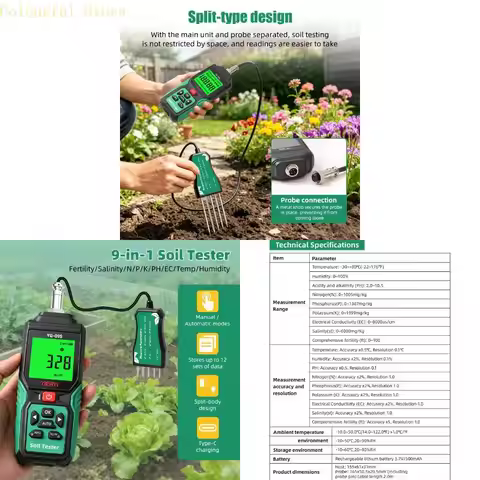 X7XD Soil Testing Meter with Display Screen, 9-in-1 Reading Functions and 2 m Cable for Garden Care,
