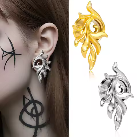Doearko 2PCS Hypoallergenic Stainless Steel Feather Tail Ear Tunnel Plug Punk Ear Gauge Stretcher Je