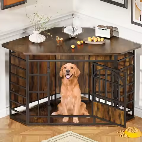 Dog Crate Furniture, 52 Inch Large Indoor Dog Kennel Wooden End Table, Modern Dog Cage Decorative Pe