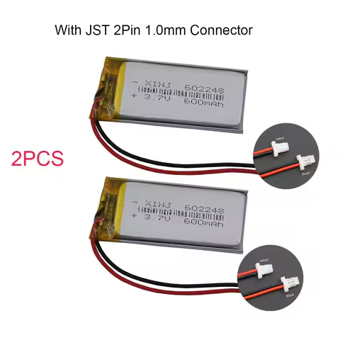 2pcs 3.7V 600mAh 2.22Wh Polymer Li Lithium Battery 602248 JST 2Pin 1.0mm Connector For GPS Driving R