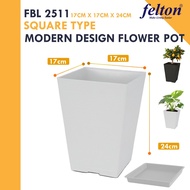 FELTON Square Type Flower Pot FBL2511/FBL2512 Pasu Bunga Plastic | White Brown Grey | Indoor Outdoor