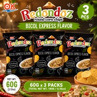 3pcs OK Redondoz round corn chips Mexican Barbecue Flavor and Bicol Express Flavor 60g kerepek chips