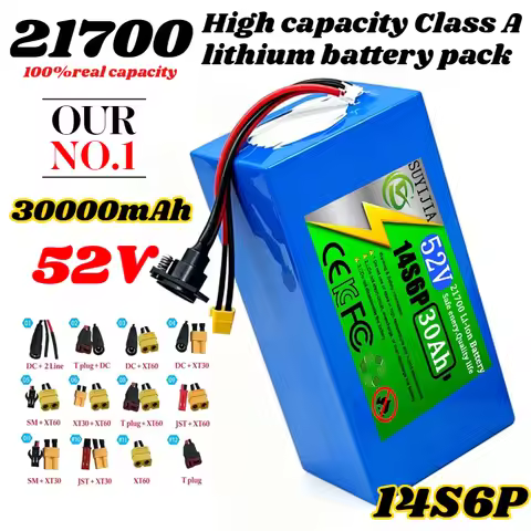 21700 14S6P 52V 30Ah High Capacity Lithium Battery Built-in 35A Balanced 1000W High Power Tool Backu