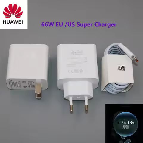 Original Huawei Mate 60 50 Pro 66W EU US Charger 6A SuperCharge USB Type C Cable For Huawei P40 P50 