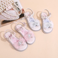 Kids Sandals for Girls Summer New Frozen Elsa Princess Dress Sandals Chic Crown Children Bowtie Open-toe Flat Sandals