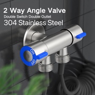 【spot stocks】Stainless 304 Double Angle Valve 2 Way Angle Valve 1/2 x 1/2 Multi-Function Standard Spout Angle Valve Two Out Double Water Double Control Angle Valve Faucet Switch