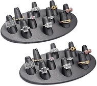 MOOCA 2 Pcs Set Steel Gray Faux Leather Finger Ring Stand Jewelry Display Holder, Ring Display Drawe