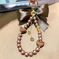 Velvet Coco. miu Tie Pearl Ribbon Bow Mobile Phone Chain Keychain Flocking Love Chanel Creative Pend