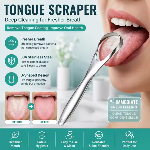 Stainless Steel Tongue Scraper CleanerOral Care Tool for Bad Breath RemoveTongue Coating Fresh Breat