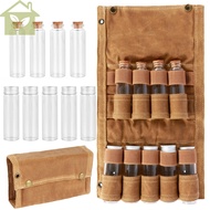 Portable Spice Bag with 9 Spice Containers Canvas Seasoning Bottle Storage Bag with Thread Hole 9 Holes Spice Bottle Organizer Bag with Elastic Band Foldable Camping SHOPABC8989