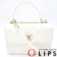 二手香奈兒 Trendy CC 小號TOP手柄翻蓋包 A92236 白色羊皮。