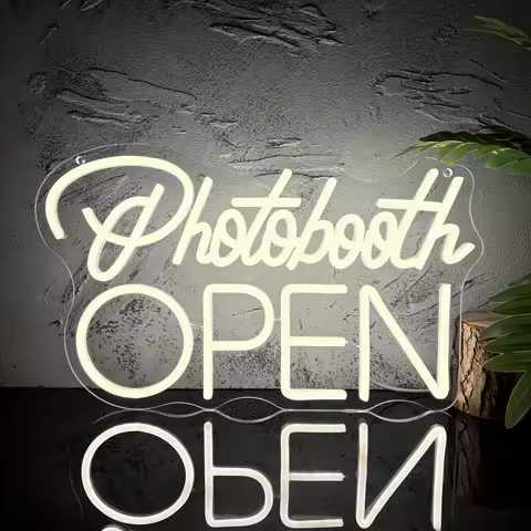 Photobooth Open Neon Sign, Dimmable LED Neon Light | Photo Studio Sign, Office Reception Sign, Birth