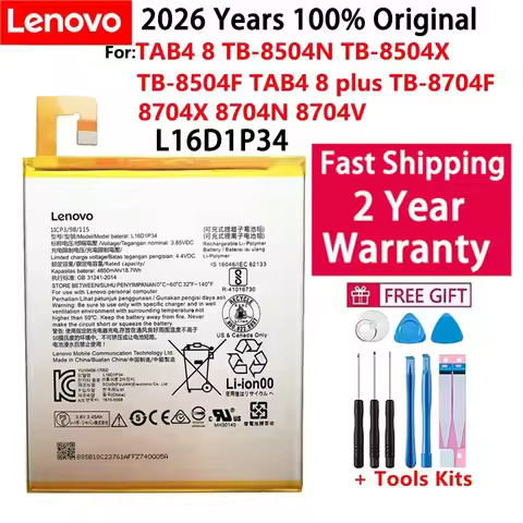 2026 Year Original Battery L16D1P34 For Lenovo TAB4 8 TB-8504N TB-8504X TB-8504F TAB4 8 plus TB-8704
